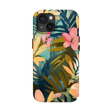 Tropical Flowers and Palm Leaves Painting