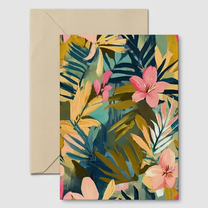 Tropical Flowers and Palm Leaves Painting