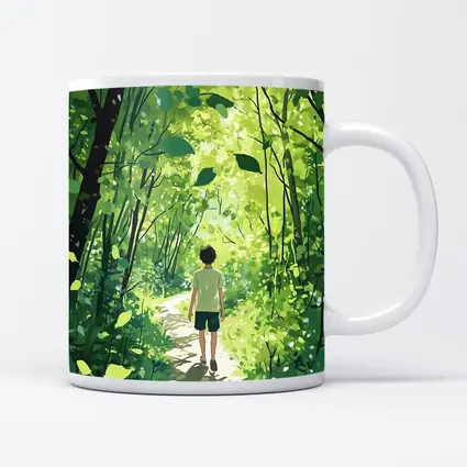 Anime Boy Walking Through Sunlit Forest Path