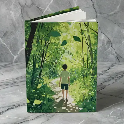 Anime Boy Walking Through Sunlit Forest Path
