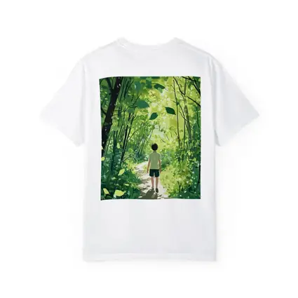 Anime Boy Walking Through Sunlit Forest Path