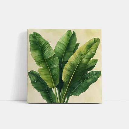 Tropical Banana Leaves Illustration Beige Background