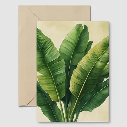 Tropical Banana Leaves Illustration Beige Background