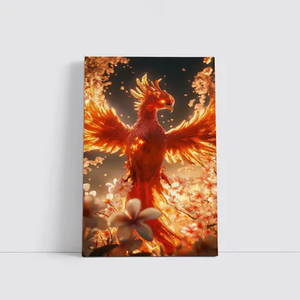 Fiery Phoenix Rising Among White Blossoms
