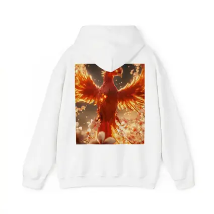 Fiery Phoenix Rising Among White Blossoms