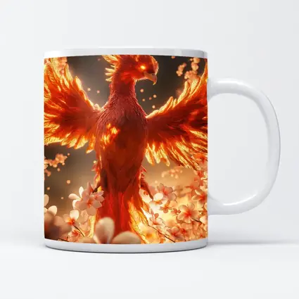 Fiery Phoenix Rising Among White Blossoms