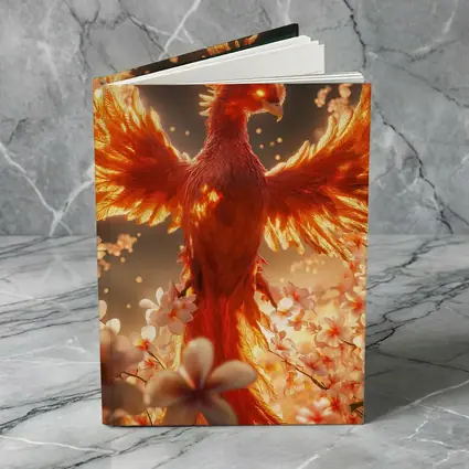 Fiery Phoenix Rising Among White Blossoms
