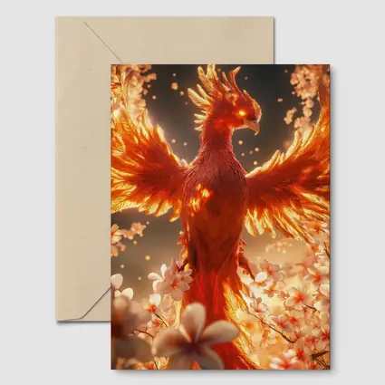 Fiery Phoenix Rising Among White Blossoms