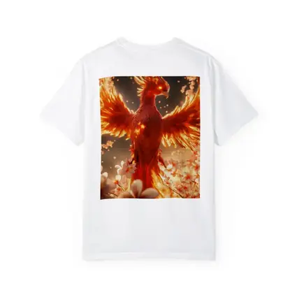 Fiery Phoenix Rising Among White Blossoms