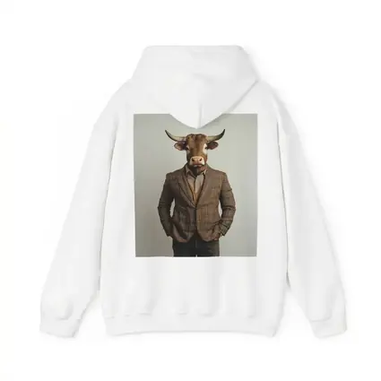 Bull Head Man Suit Gray Background