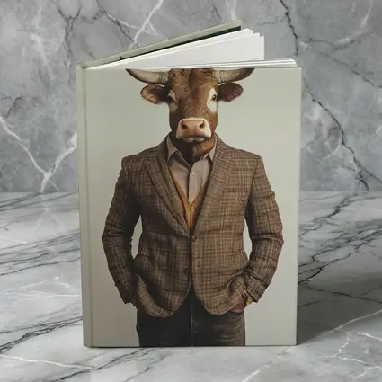 Bull Head Man Suit Gray Background