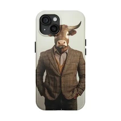 Bull Head Man Suit Gray Background