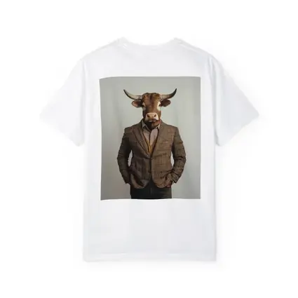 Bull Head Man Suit Gray Background