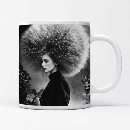 Woman Dandelion Head Black White Surreal Portrait