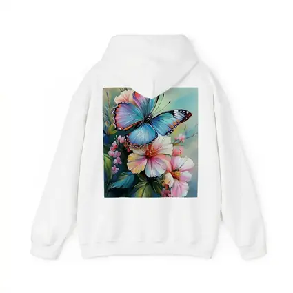 Blue Butterfly Pink Flowers Oil Painting