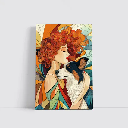 Woman With Border Collie Art Nouveau Style