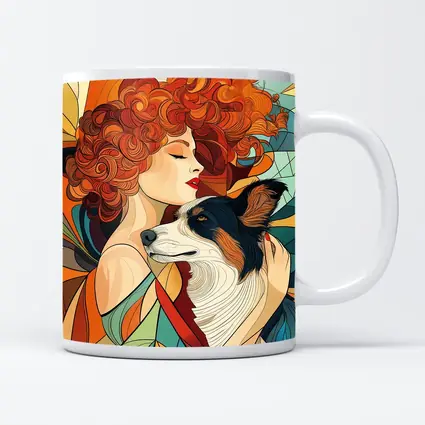 Woman With Border Collie Art Nouveau Style