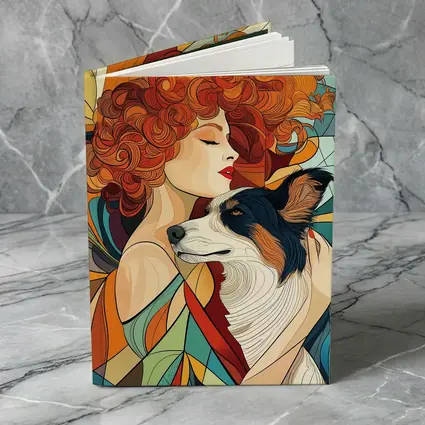 Woman With Border Collie Art Nouveau Style