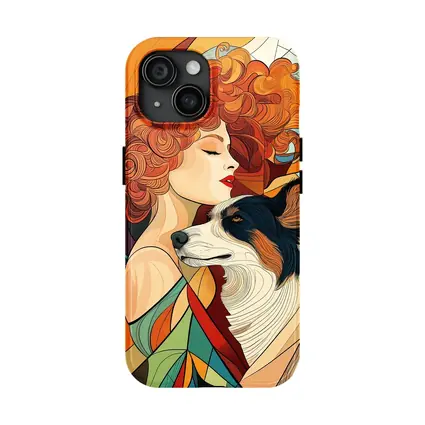 Woman With Border Collie Art Nouveau Style