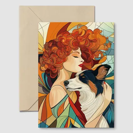 Woman With Border Collie Art Nouveau Style