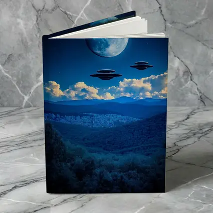 UFO Flying Saucers Over Moonlit Mountain Forest