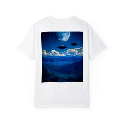 UFO Flying Saucers Over Moonlit Mountain Forest