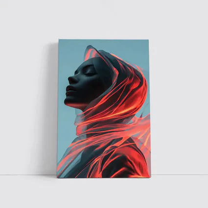 Dark Female Figure Red Flowing Veil Art