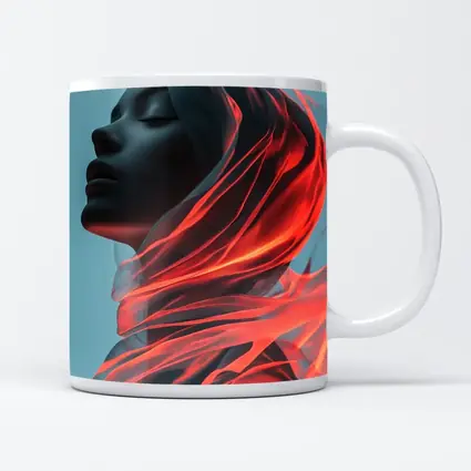 Dark Female Figure Red Flowing Veil Art