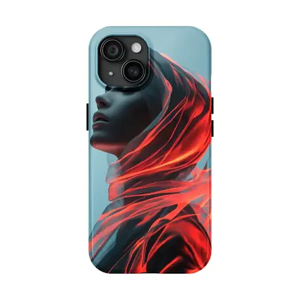Dark Female Figure Red Flowing Veil Art