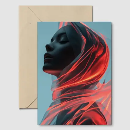 Dark Female Figure Red Flowing Veil Art