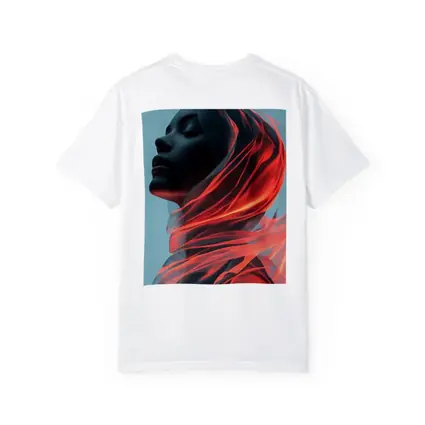 Dark Female Figure Red Flowing Veil Art