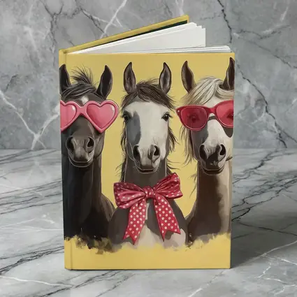 Three Funny Horses Wearing Sunglasses Yellow Background