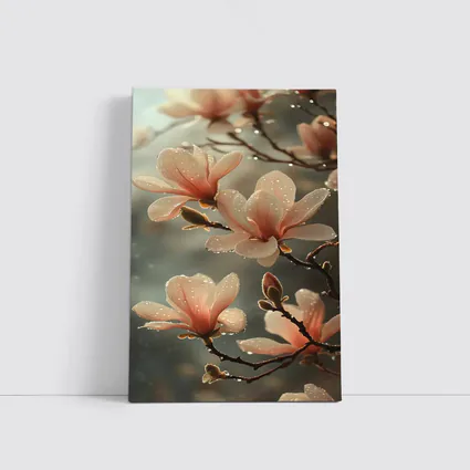 Pink Magnolia Flowers With Dew Drops