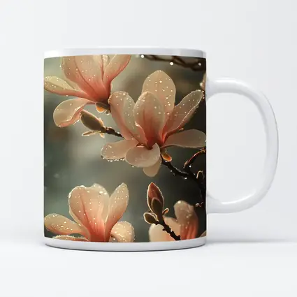 Pink Magnolia Flowers With Dew Drops