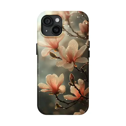 Pink Magnolia Flowers With Dew Drops