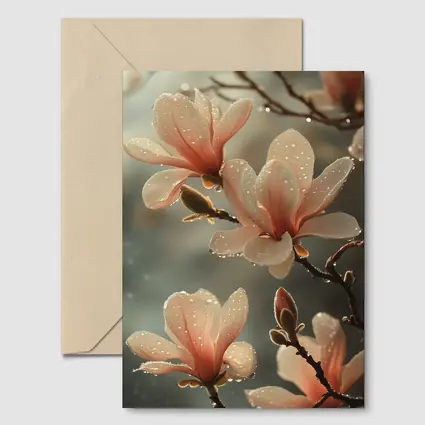 Pink Magnolia Flowers With Dew Drops