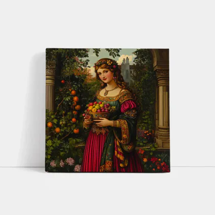 Renaissance Woman Holding Fruit Bowl Garden