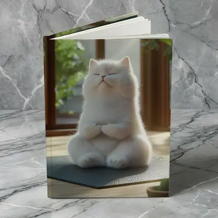 White Cat Meditating on Yoga Mat Indoors