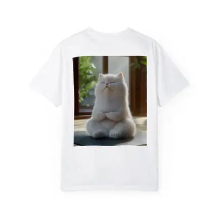 White Cat Meditating on Yoga Mat Indoors