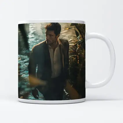 Man in Suit Wading Through Jungle Water