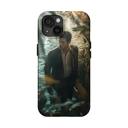 Man in Suit Wading Through Jungle Water