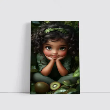 Cute Cartoon Girl With Kiwi Fruit Green