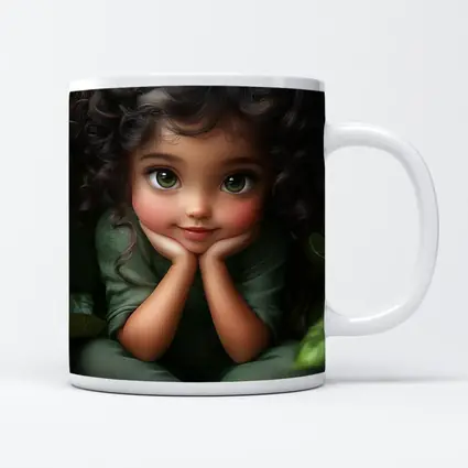 Cute Cartoon Girl With Kiwi Fruit Green