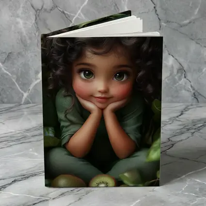 Cute Cartoon Girl With Kiwi Fruit Green