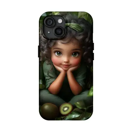 Cute Cartoon Girl With Kiwi Fruit Green