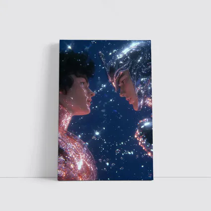 Two Cosmic Beings Facing Deep Blue Space
