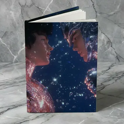 Two Cosmic Beings Facing Deep Blue Space
