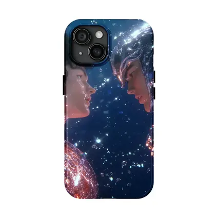 Two Cosmic Beings Facing Deep Blue Space