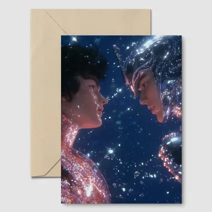 Two Cosmic Beings Facing Deep Blue Space