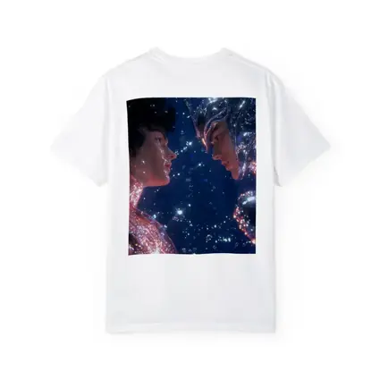 Two Cosmic Beings Facing Deep Blue Space